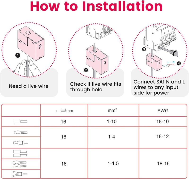 tongou محول تيار ذكي من نوع نافذة WiFi، 1-50A 100-240VAC، ملحق طاقة ذكي للمنزل، مع مراقبة الطاقة في Tuya/Smart Life، تصدير/بيانات الطاقة الواضحة، وظيفة إنذار، معتمد من FCC، 1 قطعة - Image 3